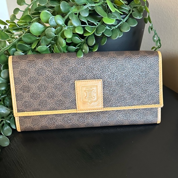 Celine Handbags - Authentic vintage CELINE Long Wallet Purse Macadam Brown Leather